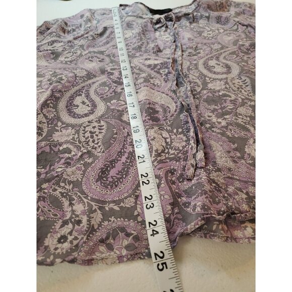 Nili Lotan Acaidia Blouse Women Small 100% Silk Purple Paisley Sheer Top Boho - Picture 10 of 16